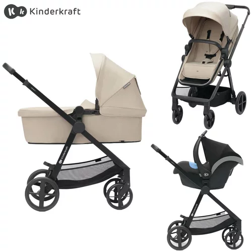 Kinderkraft otroški voziček 3v1 newly™ sand beige + mink™ pro