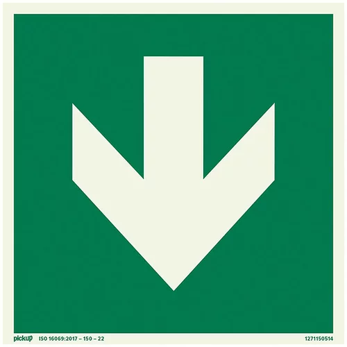 x znak za izlaz u slučaju nužde (D Š: 150 150 mm, Strelica prema dolje, Zelene boje, Fotoluminiscentan)