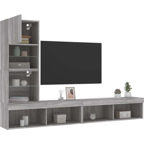 vidaXL Komplet TV omaric LED 4-delni siva sonoma inženirski les Cene