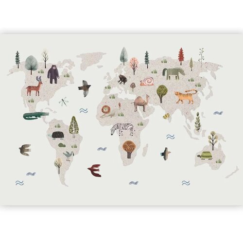  Foto tapeta - Beige World - Continents With Animals in Muted Colours 490x350 Samoljepljiva Slike
