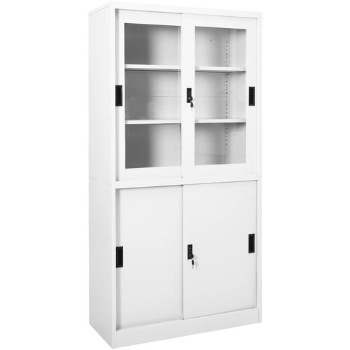 VidaXL pisarni&amp;scaron;ka omara z drsnimi vrati bela 90x40x180 cm Slike