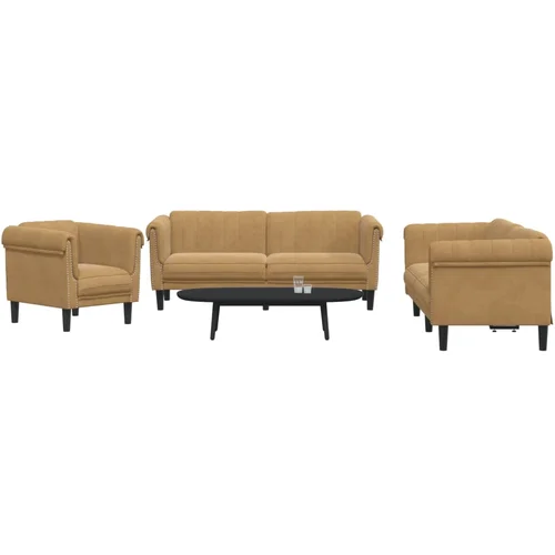  3-dijelni set sofa smeđi baršunasti