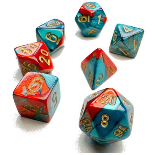 Chessex kockice - gemini - polyhedral - red-teal &amp;amp; gold (7) Slike