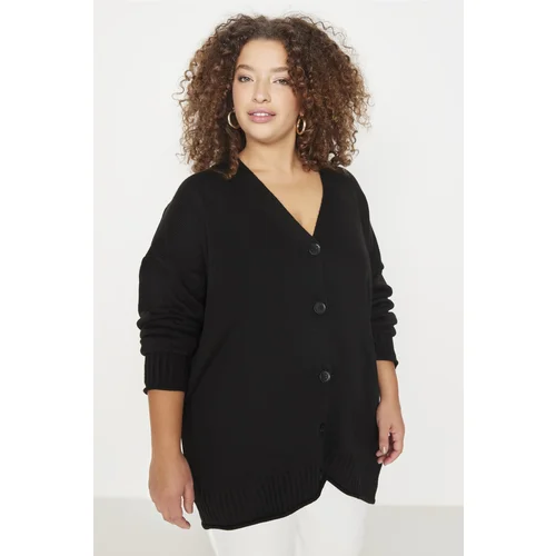 Trendyol Curve Black Button Detailed Knitwear Cardigan