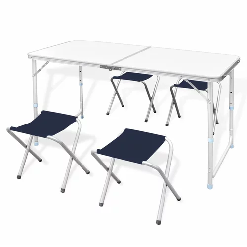 vidaXL Zložljiv set za kampiranje miza z nastavljivo višino 120x60cm in 4stol, (20817020)