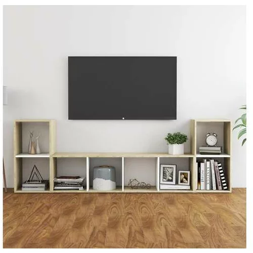  Komplet TV omaric 3-delni bel in sonoma hrast iverna plošča