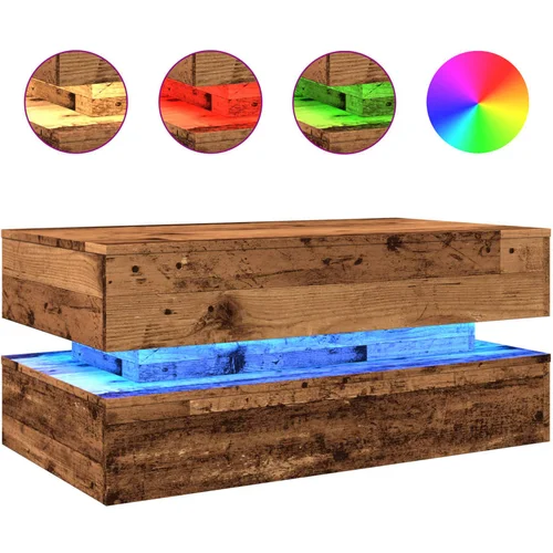 vidaXL Klubska mizica z LED lučkami starinski les 90x50x40 cm, (21824200)