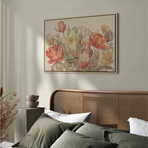  Slika - Bouquet of flowers on a cream background 120x80 U prirodnom drvenom okviru Cene