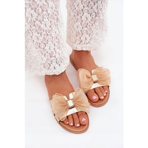 Boto Ladies flat sandals with tulle bow gold Tanira Slike