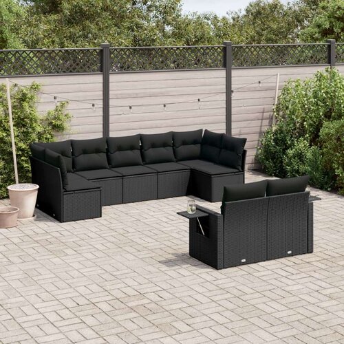 VidaXL 9-dijelni set vrtnih sofa s jastucima crni od poliratana Slike