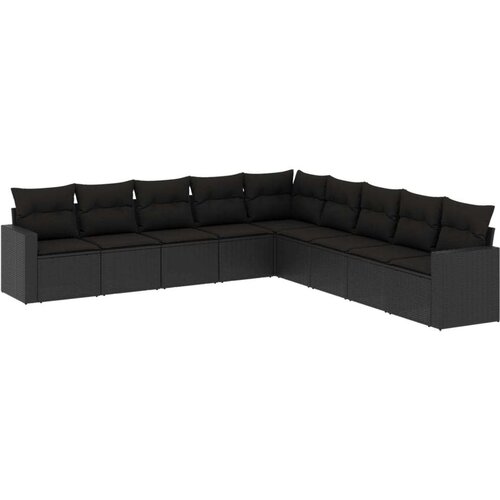 VidaXL 9-dijelni set vrtnih sofa s jastucima crni od poliratana Slike
