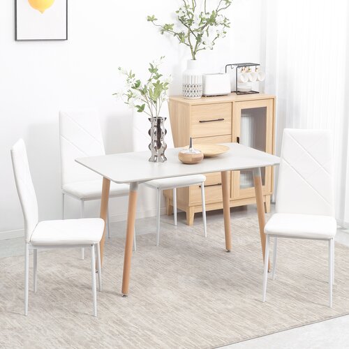 HOMCOM Komplet 4 jedilnih stolov z visokim naslonjalom, moderni stoli iz umetnega usnja in jekla za kuhinjo in dnevno sobo, 41x50x97 cm, beli, (20753186) Cene