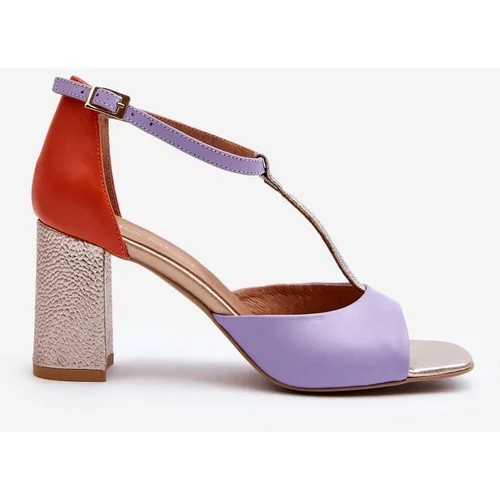 Laura Messi Leather Sandals On Heel 2759 Purple