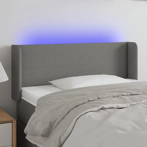 vidaXL LED posteljno vzglavje temno sivo 93x16x78/88 cm blago