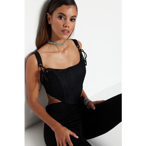 Trendyol Crop Top - Black - Plain Slike