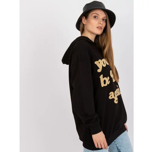 Fashion Hunters Black, loose-fitting sweatshirt with a hood and pockets