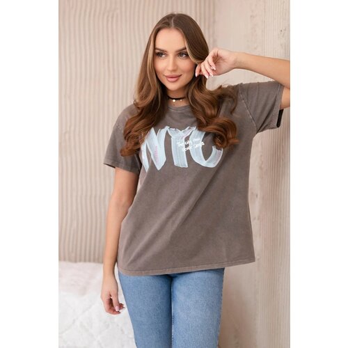 Kesi New York Printed Cotton Blouse Brown + Blue Slike