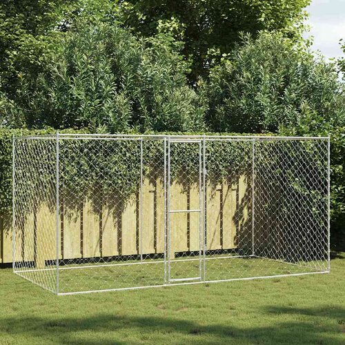 VidaXL Kavez za pse Srebrno 400 x 200 x 256 cm Cinkani čelik Slike