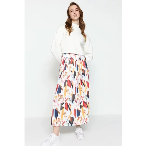 Trendyol Multicolored Wide Pleated High Waist Knitted Skirt