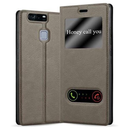 Cadorabo Ohi&scaron;je, združljivo z Huawei P9 v kamnito rjava - Za&scaron;čitni ovitek z magnetnim zapiranjem, stoječo funkcijo in 2 okencema za gledanje, (20550751) Cene