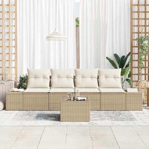  Sjedeća garnitura za vrt 5 kom. Bež i krema poliratan 294 x 62 x 85 cm Slike