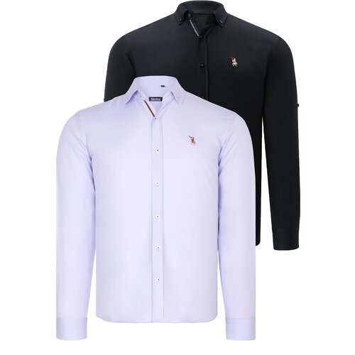 Dewberry DUAL SET G674 MENS SHIRTS-BLACK-LILAC Cene