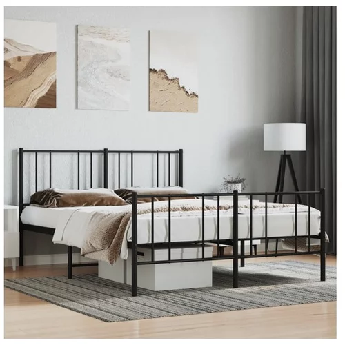  Kovinski posteljni okvir z vzglavjem in vznožjem črn 150x200 cm