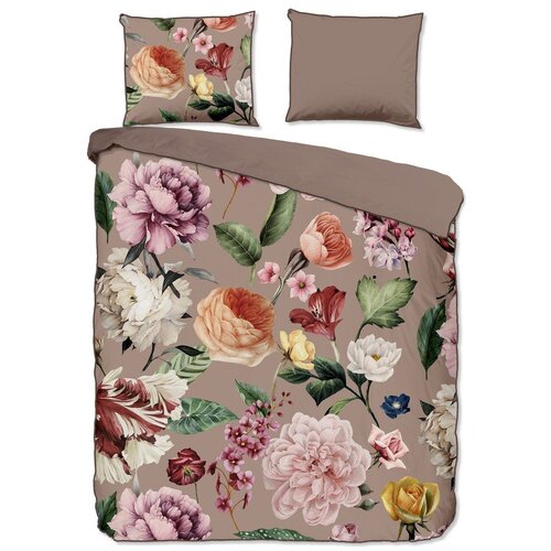 Descanso Siva/smeđa posteljina za bračni krevet/za produženi krevet od pamučnog satena 240x220 cm Fiori &amp;ndash; Slike