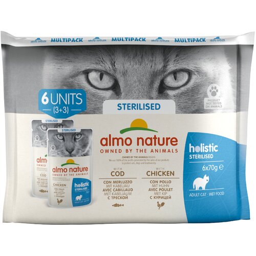 Almo Nature Holistic Sterilised 70 g - miješano pakiranje: 12 x s piletinom i 12 x s bakalarom Cijene