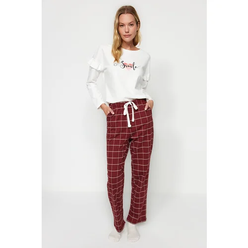 Trendyol White Slogan Tshirt-Pants and Knitted Pajamas Set