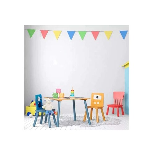 Kinder Home Dječji drveni stol s 2 stolca, komplet - za igru, crtanje, hranjenje - GHOSTS Slike