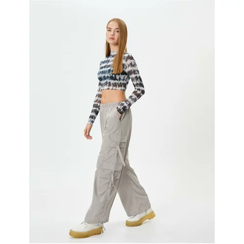 Koton Cargo Pants with Pockets, Elastic Waist, Tie Detail on the Legs