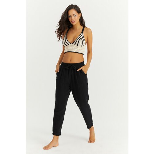 Cool & Sexy women's black elastic waist muslin trousers IP3873 Slike