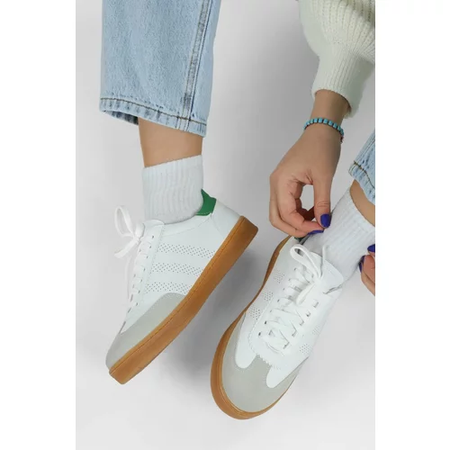 Shoeberry Women's Campues White-Green Flat Sneakers