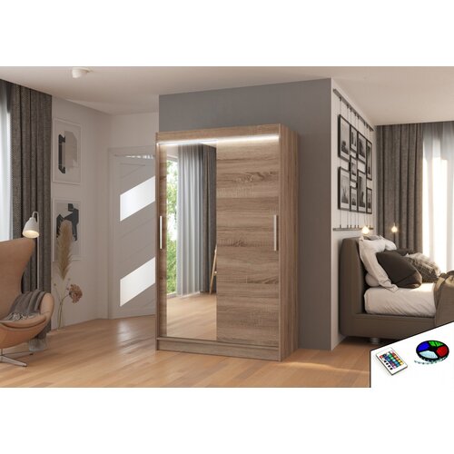 ADRK Drsna omara BARIO z ogledalom in LED lujo, 120 cm - HRAST TARTUF Cene