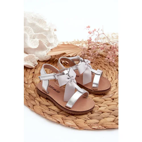 FR1 Children's Sandals With Bow on Velcro Silver Joratia