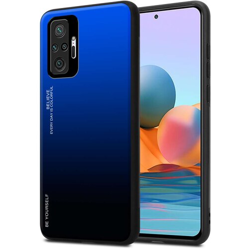 Cadorabo Ohi&scaron;je je združljivo z Xiaomi RedMi NOTE 10 PRO in modra - črna - Dvobarvni za&scaron;čitni pokrov iz silikona TPU in hrbtna stran iz kaljenega stekla, (20860134) Cene