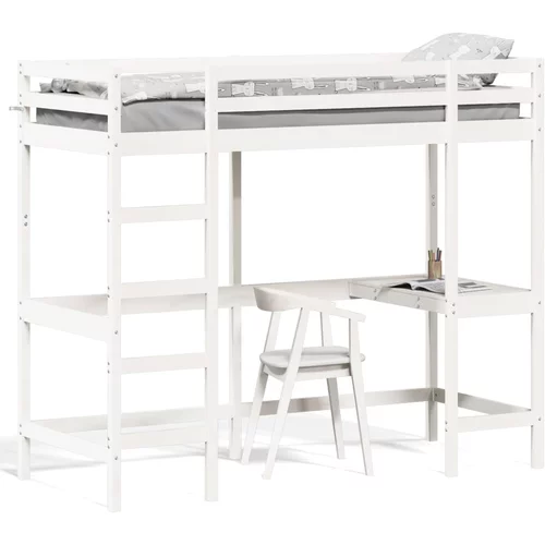  Krevet na kat s radnim stolom bijeli 75x190 cm od borovine