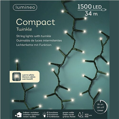 Lumineo Spolja&amp;scaron;nje Led novogodi&amp;scaron;nje lampice 8 funkcija toplo bele L3400cm 495357 Slike