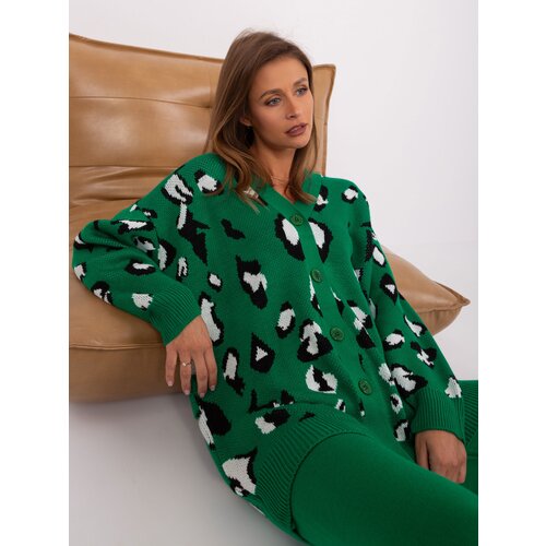 Fashion Hunters Green loose cardigan with animal print Slike