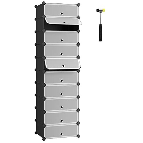Songmics Prepleteno stojalo za čevlje, pravokotni organizator za shranjevanje, modularna polica DIY z 10 režami, 40 x 30 x 17 cm za vsak sedež, plastična omara z vrati, črna LPC10HV1, (21313490) Cene