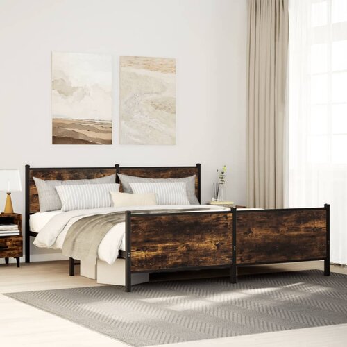 vidaXL Kovinski posteljni okvir brez vzmetnice dimljen hrast 180x200cm Cene
