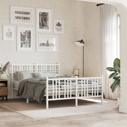  The Living Store Kovinski posteljni okvir z vzglavjem in vznožjem bel 140x200 cm - Posteljni Okvir, (21446285) Slike