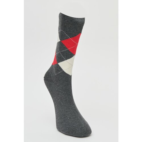 ALTINYILDIZ CLASSICS Men's Anthracite-Red-Ecru Patterned Cotton Casual Socks Slike