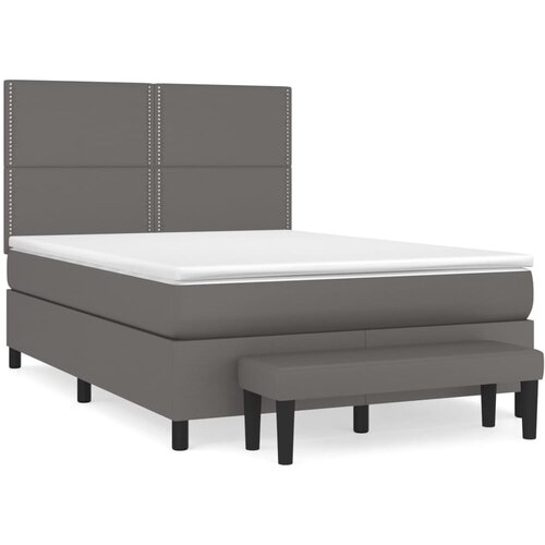 VidaXL Box spring postelja z vzmetnico siv 140x200 cm umetno usnje, (20899618) Slike
