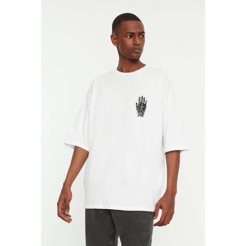 Trendyol White Men&amp;#039;s Oversize Fit Crew Neck Short Sleeve Printed T-Shirt Slike