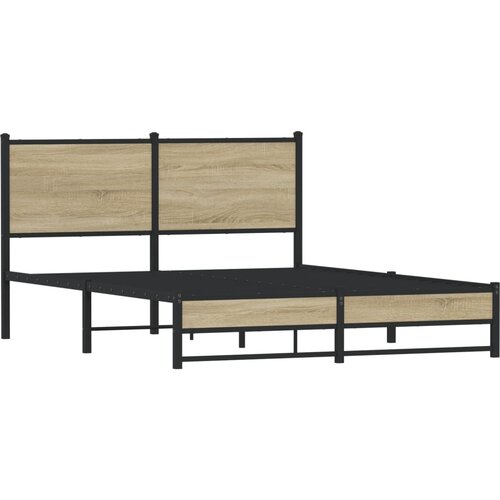 VidaXL Kovinski posteljni okvir z vzglavjem sonoma hrast 150x200 cm, (21322173) Slike