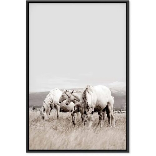  Slika - White Horses (1 Part) Vertical 40x60 U crnom drvenom okviru Slike