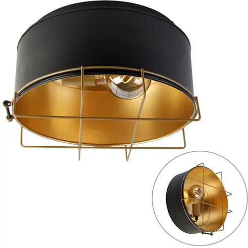 QAZQA Industrijska stropna svetilka črna z zlatom 35 cm - Barril