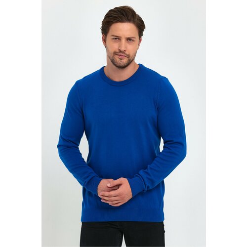 Lafaba Men's Blue Crew Neck Basic Knitwear Sweater Slike